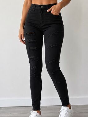 Fashion Nova High Rise Distressed Black Skinny Jegging Jeans Size 3
